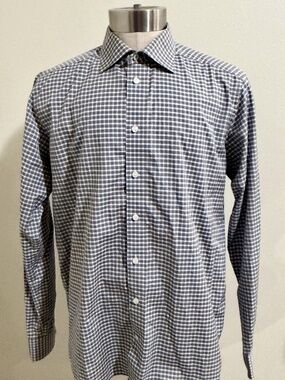 Eton Contemporary 43 17 Black White Grid Check Pattern Button Shirt